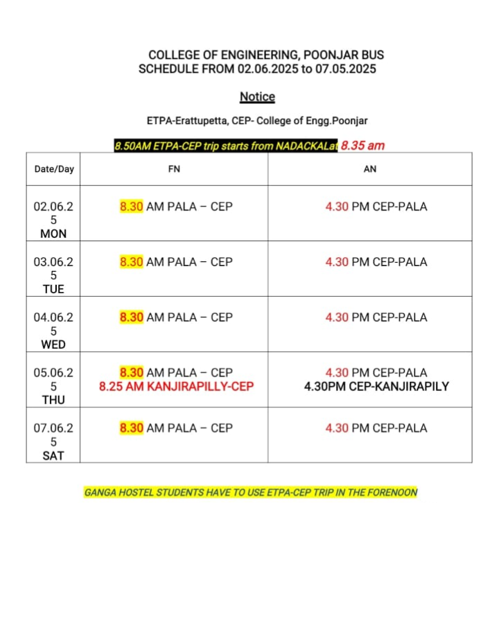 College bus schedule